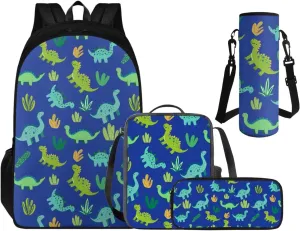Cool Dinosaur Backpack for School with Lunch Box, 4th Grade Boys Backpack Large Capacity Bookbag Lunch Bag Pencil Case and Water Bottle Holder 4 PCS Set for Back to School