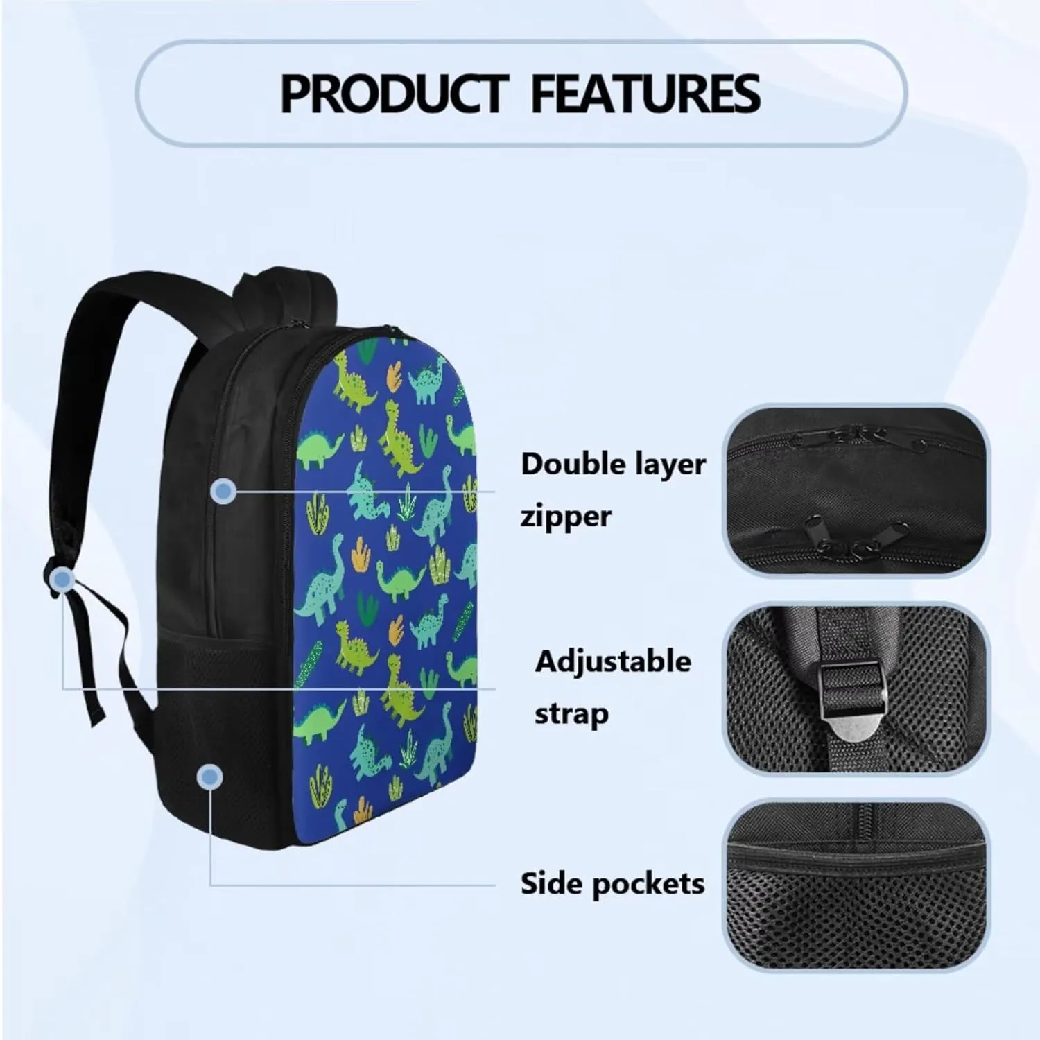 Cool Dinosaur Backpack for School with Lunch Box, 4th Grade Boys Backpack Large Capacity Bookbag Lunch Bag Pencil Case and Water Bottle Holder 4 PCS Set for Back to School