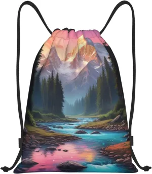 Cool star river Print Drawstring Bags 210D Polyester Backpack Foldable Sports Drawstring Sack Mini Travel Daypack