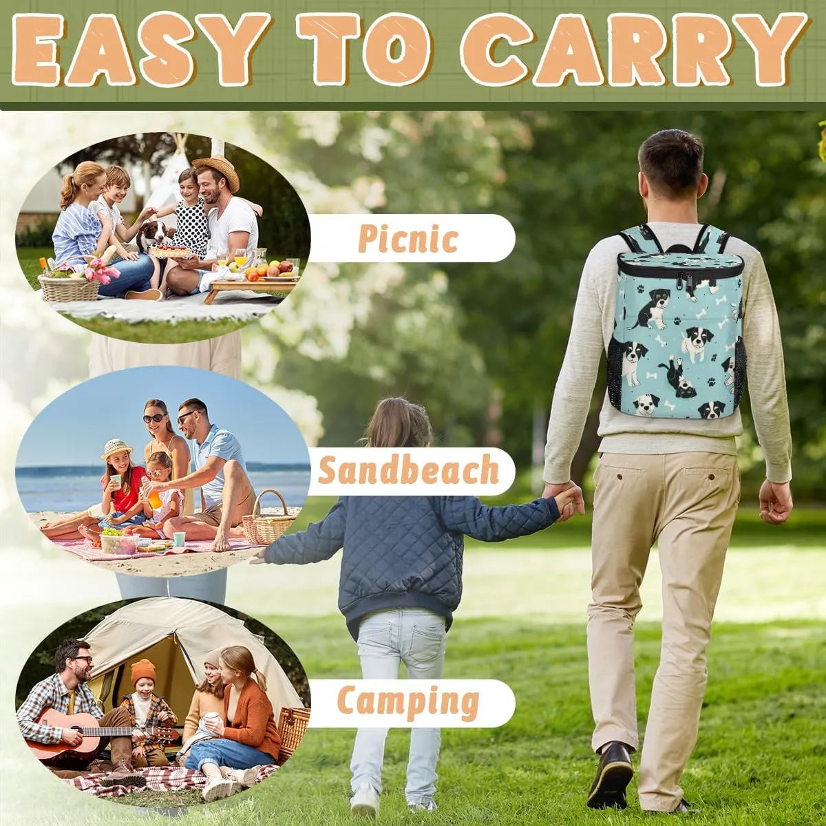 Cooler Backpack Insulated Cute Dinosaur Theme Lightweight Travel Cooler Lunch Backpack Drink Beverage Beer Bag