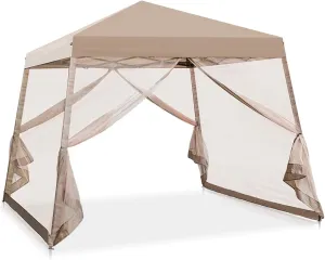COOS BAY 10x10 Pop Up Canopy Tent with Screen Netting, Slant Leg, Instant Folding Shelter, 64 Sq Ft Shade, One Person Set up, Beige