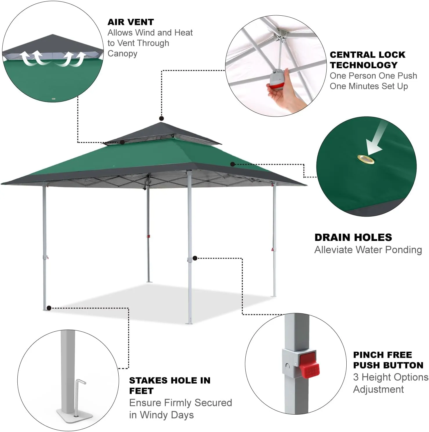 COOSHADE 13x13Ft Pop Up Canopy Tent Instant Folding Shelter 169 Square Feet Large Outdoor Sun Protection Shade(Forest Green and Dark Grey)