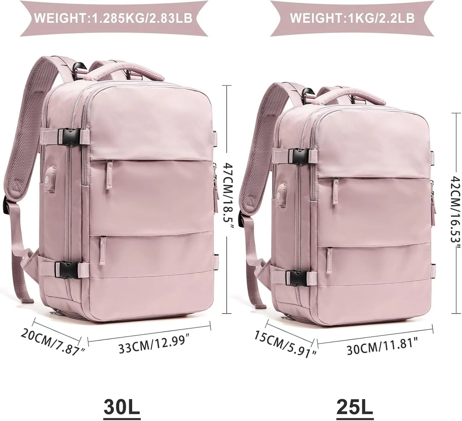 coowoz Large Travel Backpack For Women Men,Carry On Backpack Flight Approved,Hiking Backpack Waterproof Outdoor Rucksack Casual Daypack Fit 15.6 Inch Laptop Shoes Compartment (Pink Purple-L)