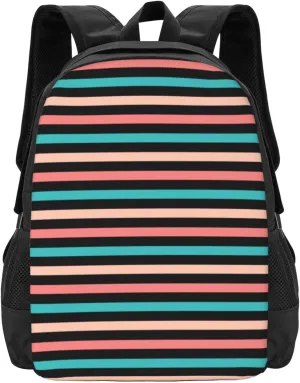 Coral And Aqua Blue Stripes Pattern Lightweight Packable Backpack Travel Casual Hiking Daypack Foldable Backpack For Men Women