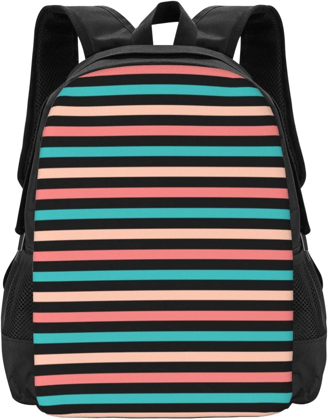 Coral And Aqua Blue Stripes Pattern Lightweight Packable Backpack Travel Casual Hiking Daypack Foldable Backpack For Men Women