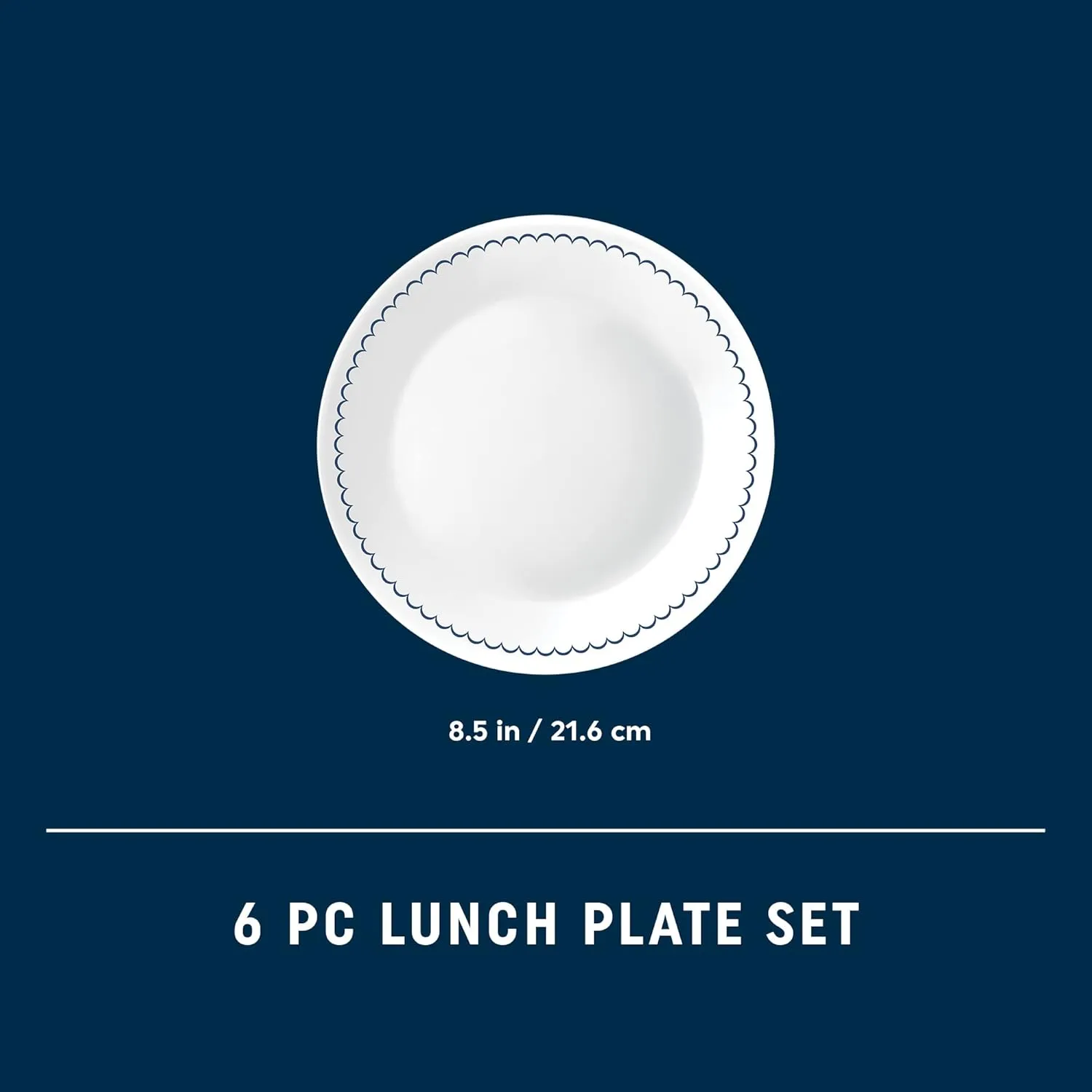 Corelle 6-Piece 8.5" Lunch Round Plates, Vitrelle Triple Layer Glass, Lightweight Round Plates, Salad Plates, Chip and Scratch Resistant, Microwave and Dishwasher Safe, Caspian