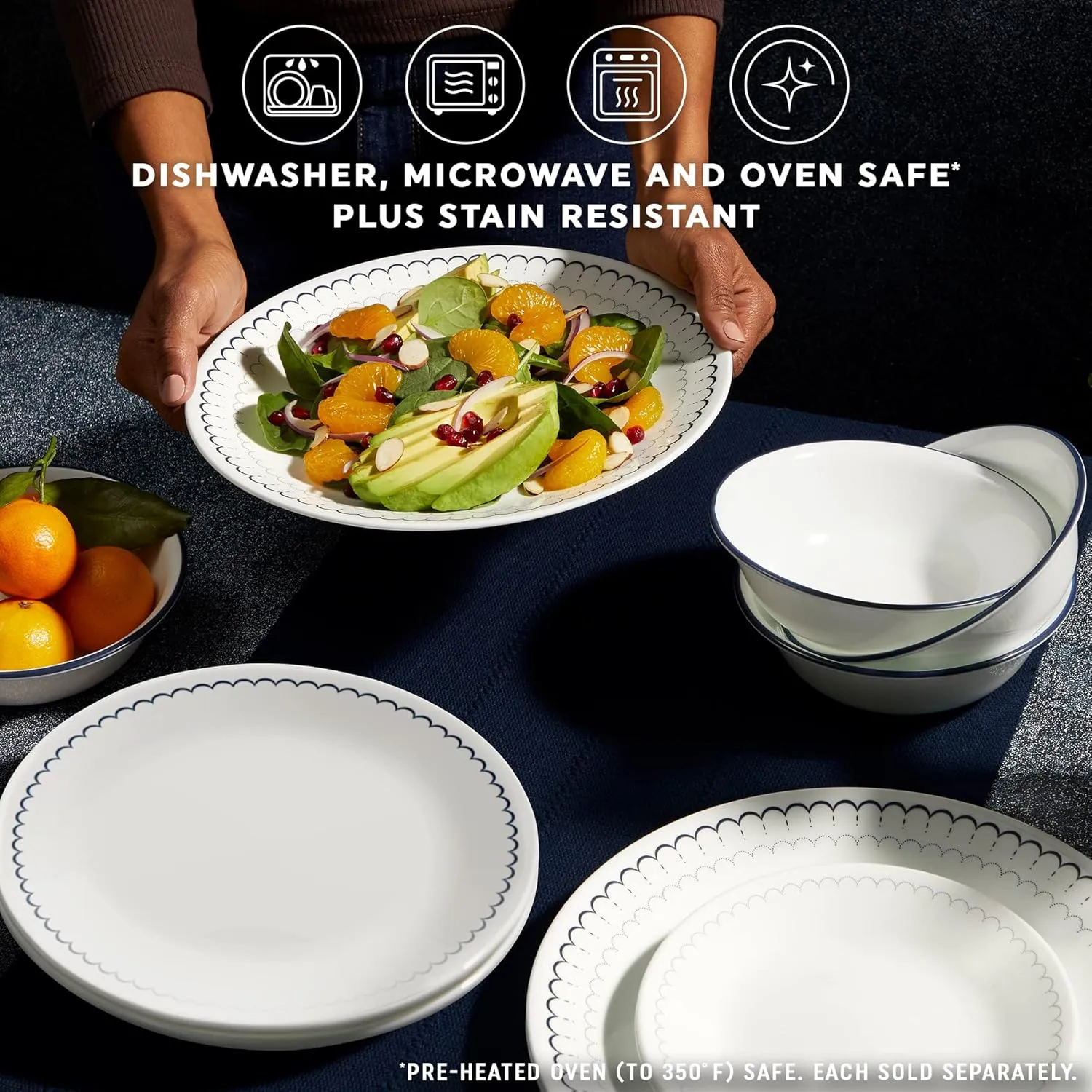 Corelle 6-Piece 8.5" Lunch Round Plates, Vitrelle Triple Layer Glass, Lightweight Round Plates, Salad Plates, Chip and Scratch Resistant, Microwave and Dishwasher Safe, Caspian