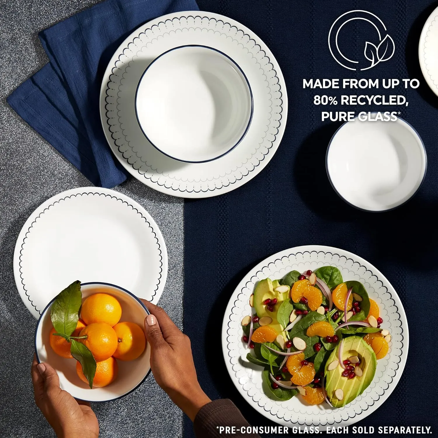Corelle 6-Piece 8.5" Lunch Round Plates, Vitrelle Triple Layer Glass, Lightweight Round Plates, Salad Plates, Chip and Scratch Resistant, Microwave and Dishwasher Safe, Caspian