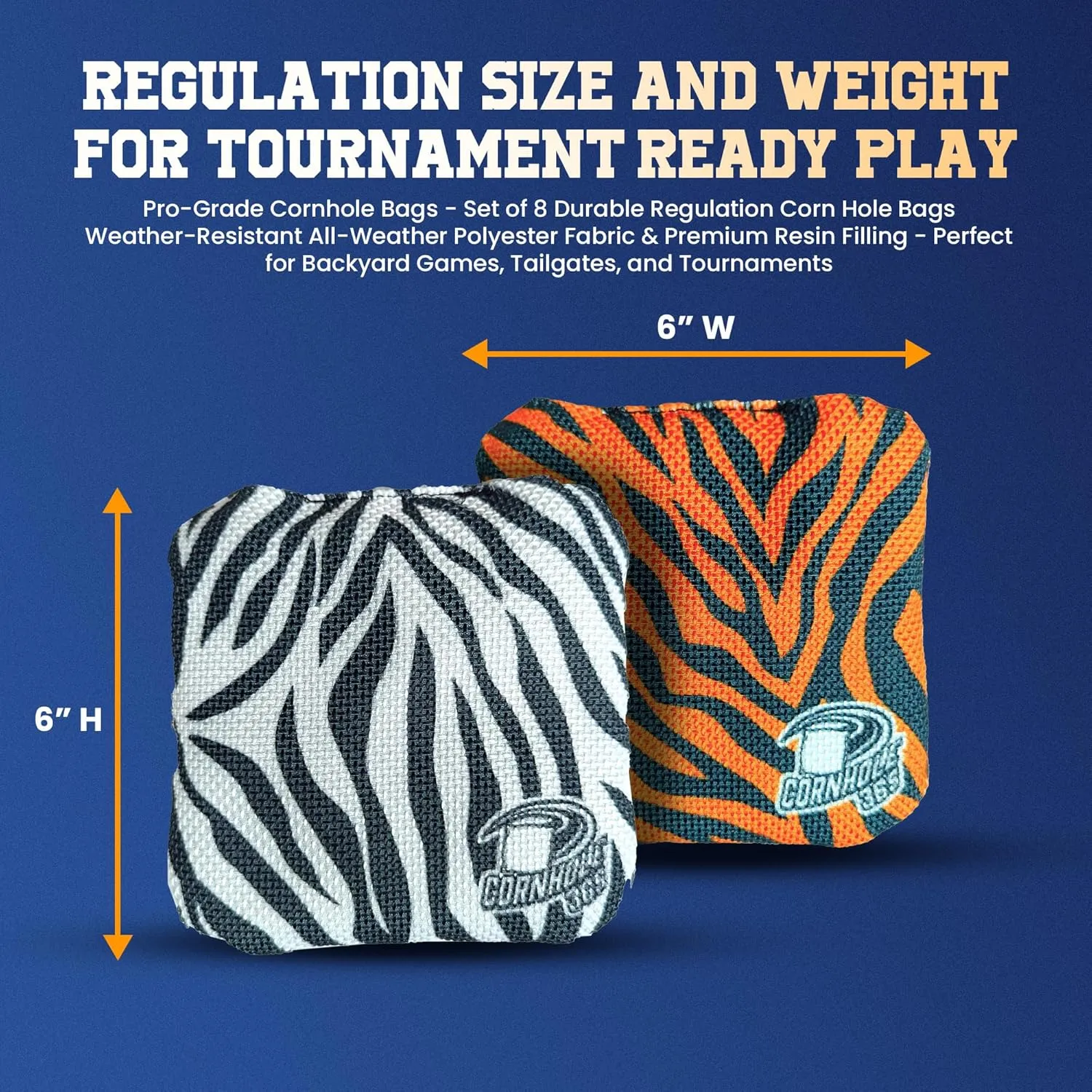 Cornhole365 - Stick & Slide - Professional Corn Hole Bag - Heavy-Duty Double-Stitched Polyester Fabric & Resin Filling for All-Weather - Versatile Regulation Size Cornhole Bean Bags - Set of 8