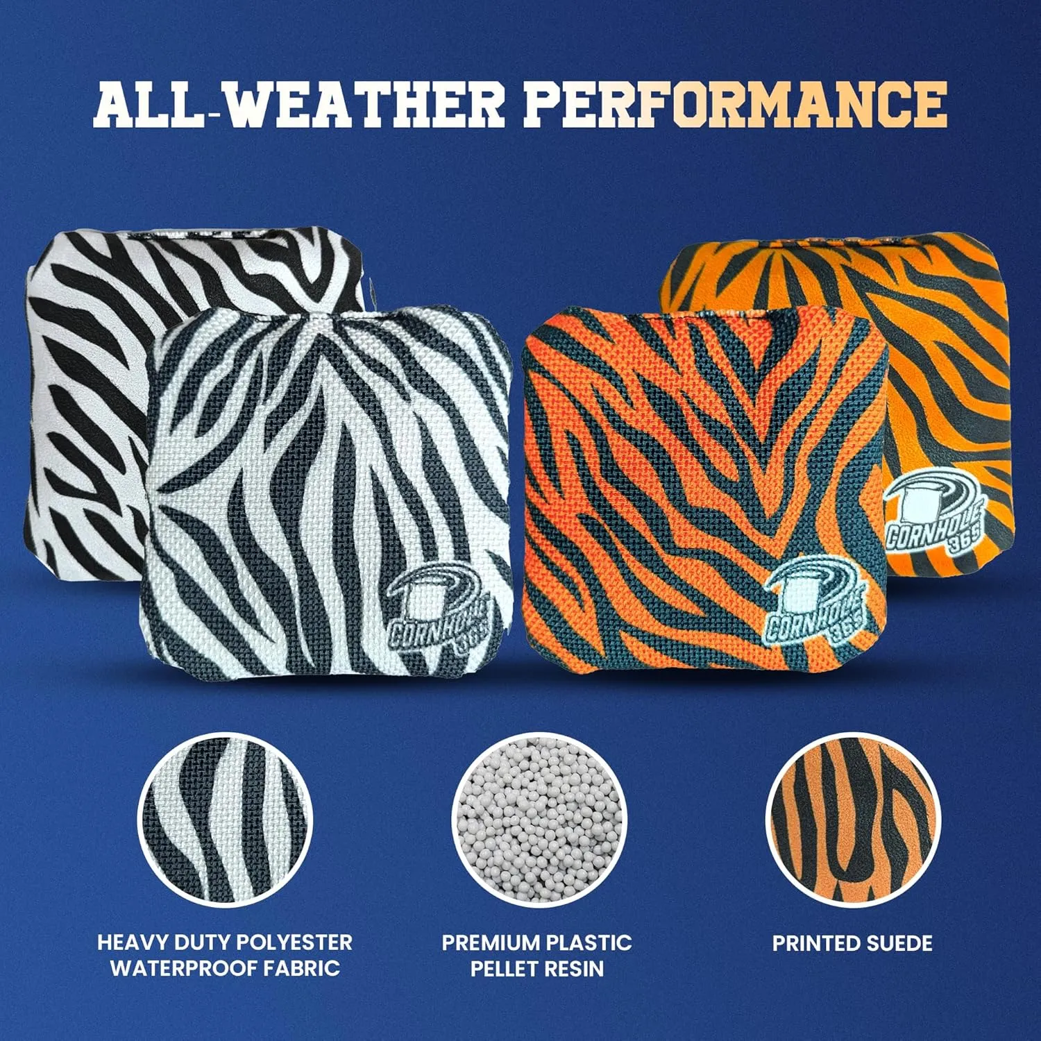 Cornhole365 - Stick & Slide - Professional Corn Hole Bag - Heavy-Duty Double-Stitched Polyester Fabric & Resin Filling for All-Weather - Versatile Regulation Size Cornhole Bean Bags - Set of 8