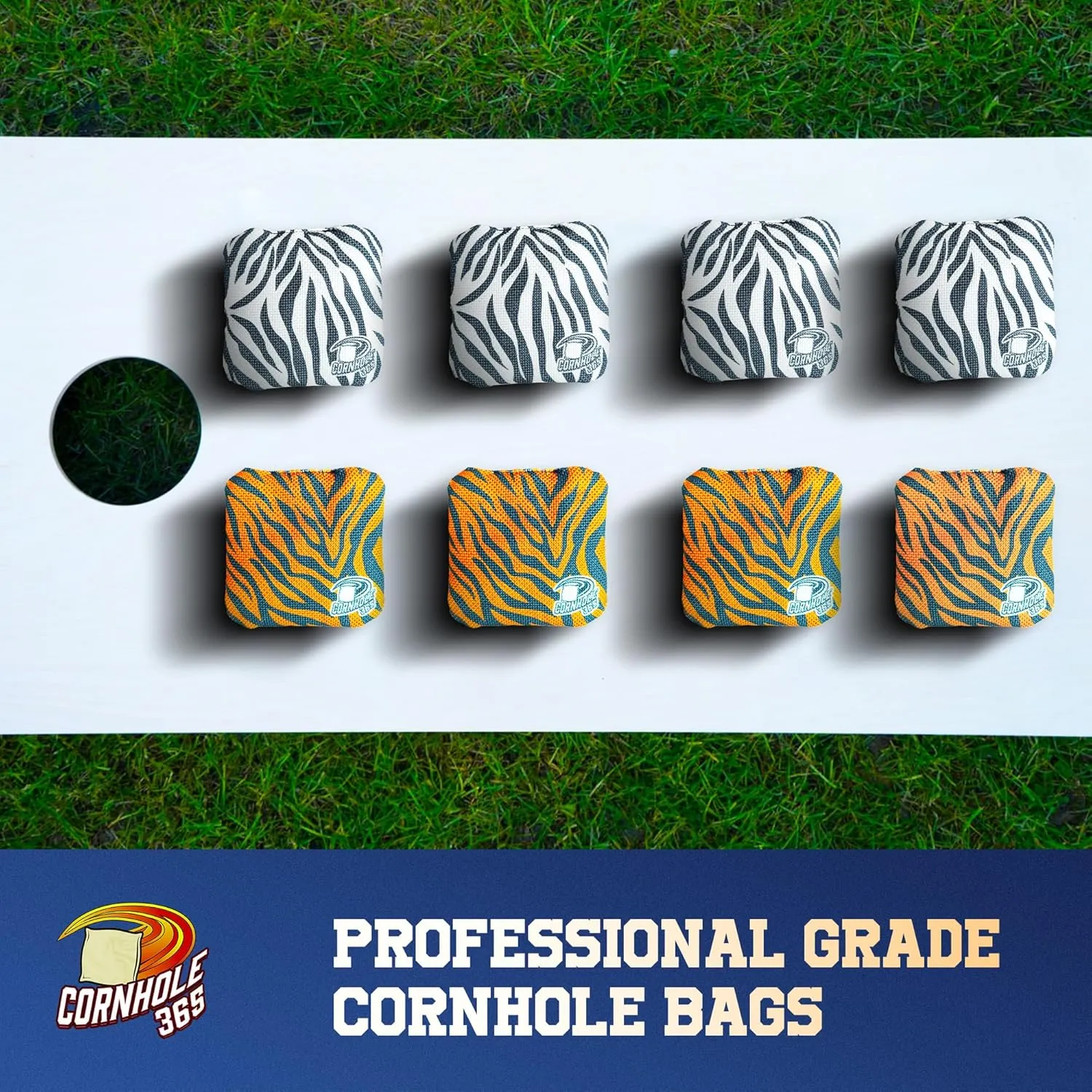 Cornhole365 - Stick & Slide - Professional Corn Hole Bag - Heavy-Duty Double-Stitched Polyester Fabric & Resin Filling for All-Weather - Versatile Regulation Size Cornhole Bean Bags - Set of 8