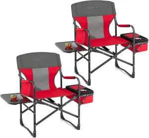 COSTWAY Folding Camping Chair, Heavy-Duty Director Chair Supports 400lbs for Adults with Side Table, Cooler Bag, Storage, Strap, Portable Makeup Chair Suitable for Fishing Picnic