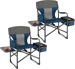 COSTWAY Folding Camping Chair, Heavy-Duty Director Chair Supports 400lbs for Adults with Side Table, Cooler Bag, Storage, Strap, Portable Makeup Chair Suitable for Fishing Picnic
