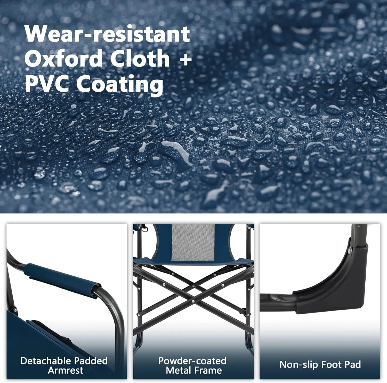 COSTWAY Folding Camping Chair, Heavy-Duty Director Chair Supports 400lbs for Adults with Side Table, Cooler Bag, Storage, Strap, Portable Makeup Chair Suitable for Fishing Picnic