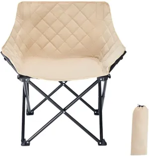Cotton Padded Outdoor Folding Chair with Backrest, Portable Camping Beach Chair, Fishing Stool, Light Grey