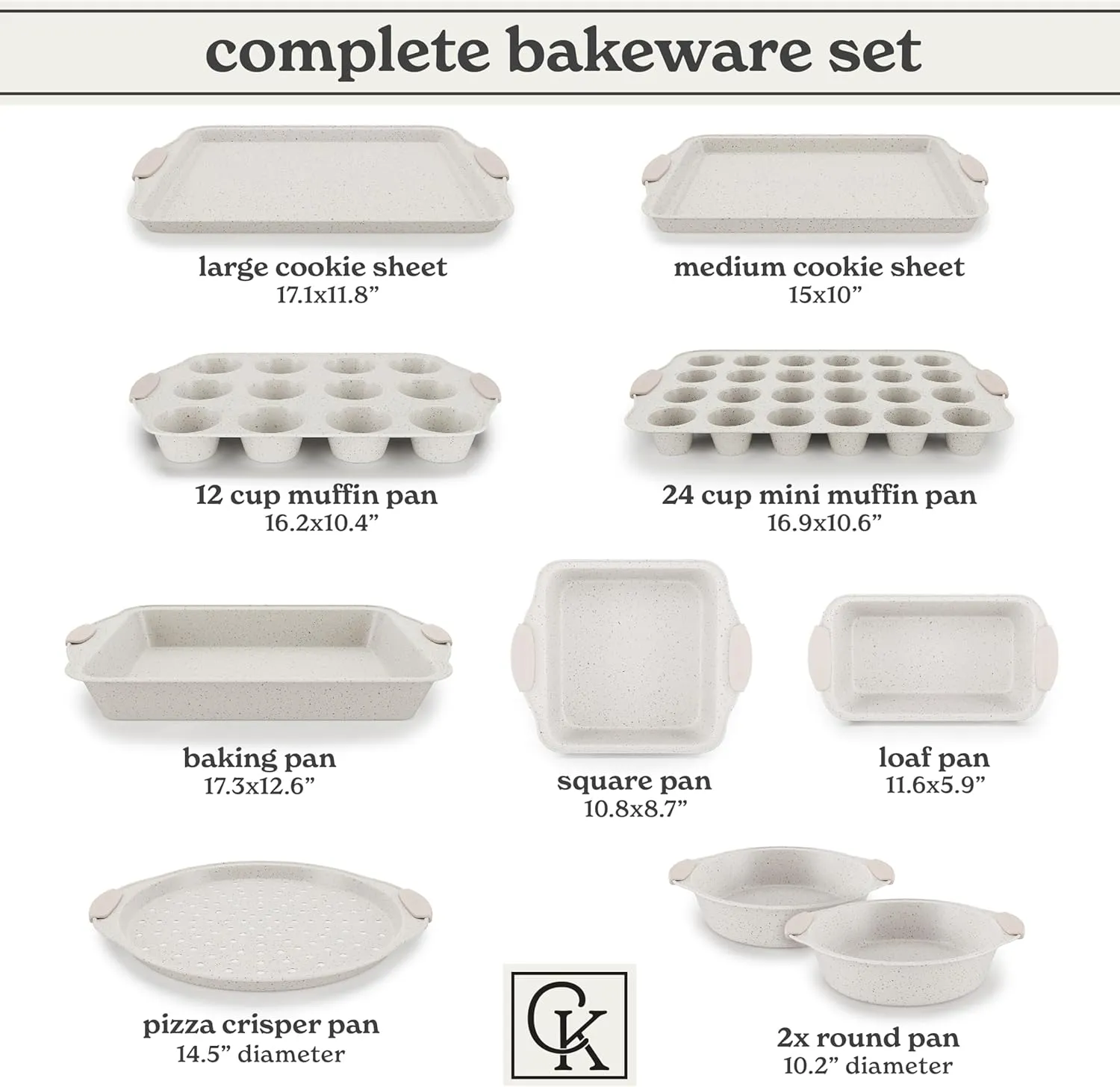 Country Kitchen Nonstick Stackable Bakeware Set - Durable, Easy Release Baking Set, Cream, 10 Pcs