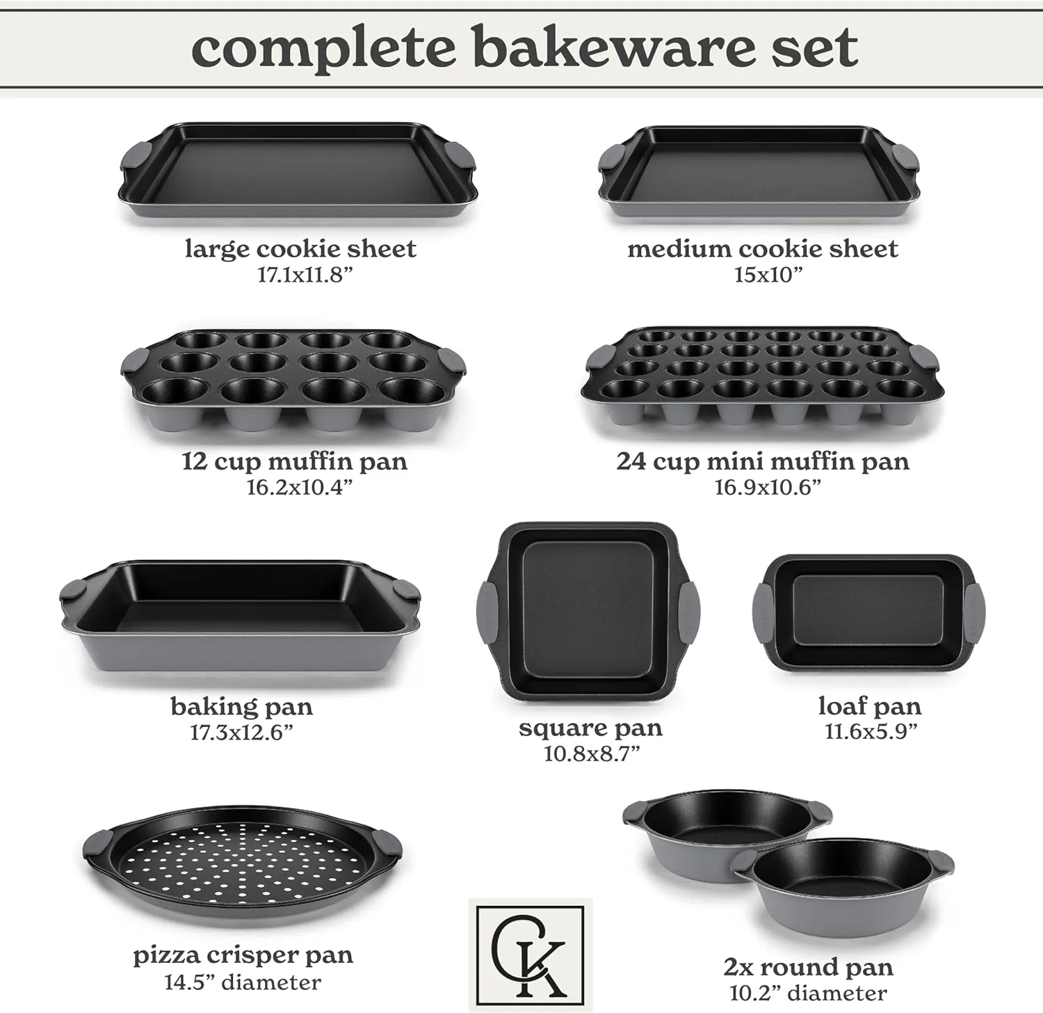 Country Kitchen Nonstick Stackable Bakeware Set - Durable, Easy Release Baking Set, Gray, 10 Pcs