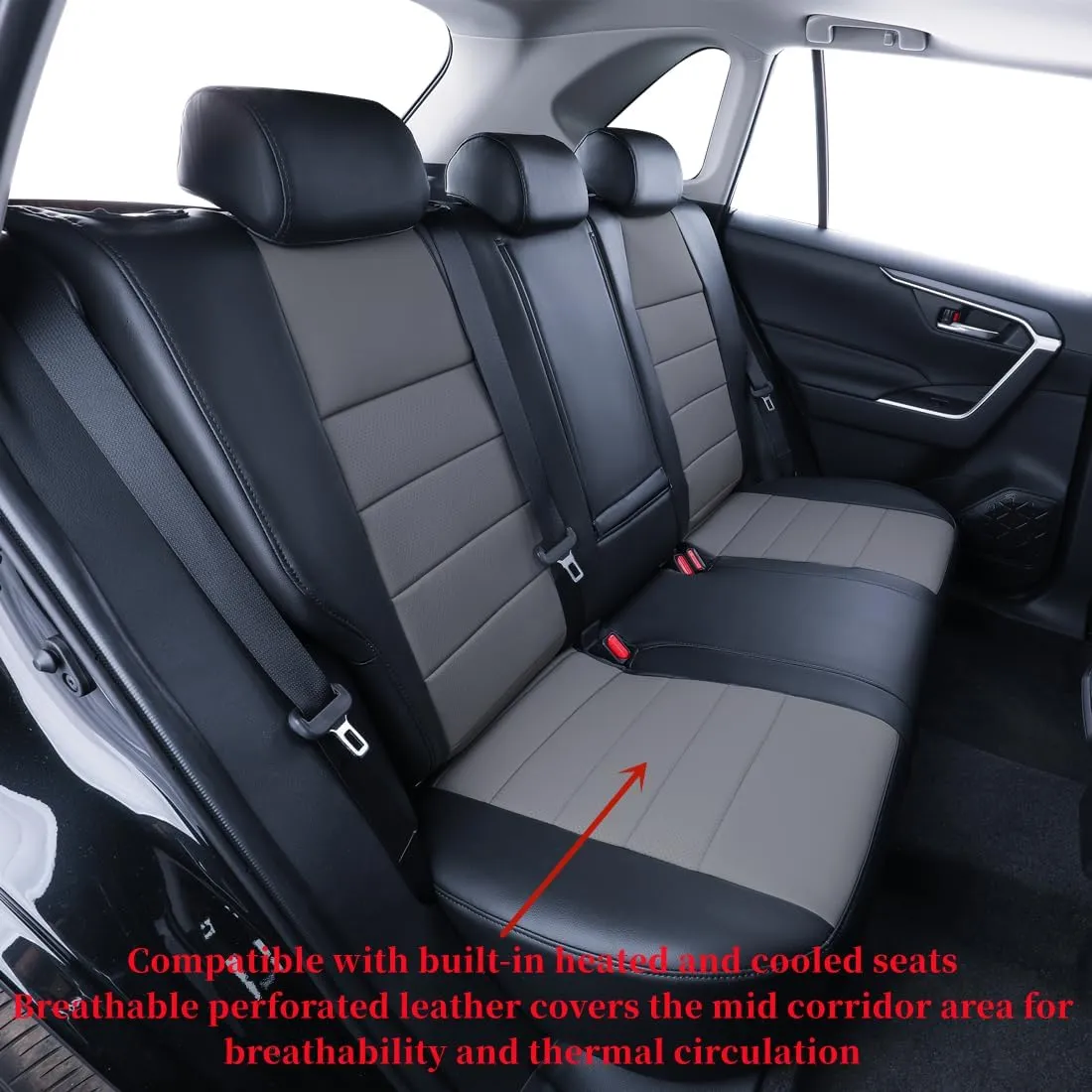 coverdream Corolla Cross Waterproof Leather Seat Covers Custom Fit for 2022-2025 Toyota Corolla Cross L,LE,XLE (Non-Hybrid),Full Coverage,Airbag Compatible Car Seat Protector(Full Set,Black/Gray)