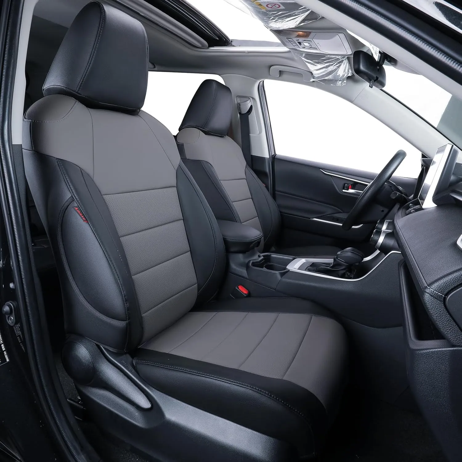 coverdream Corolla Cross Waterproof Leather Seat Covers Custom Fit for 2022-2025 Toyota Corolla Cross L,LE,XLE (Non-Hybrid),Full Coverage,Airbag Compatible Car Seat Protector(Full Set,Black/Gray)