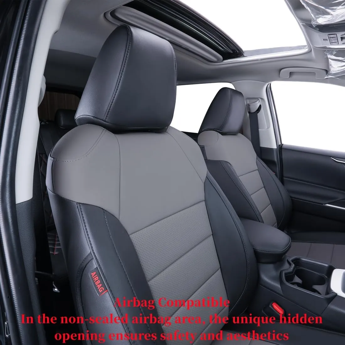 coverdream Corolla Cross Waterproof Leather Seat Covers Custom Fit for 2022-2025 Toyota Corolla Cross L,LE,XLE (Non-Hybrid),Full Coverage,Airbag Compatible Car Seat Protector(Full Set,Black/Gray)