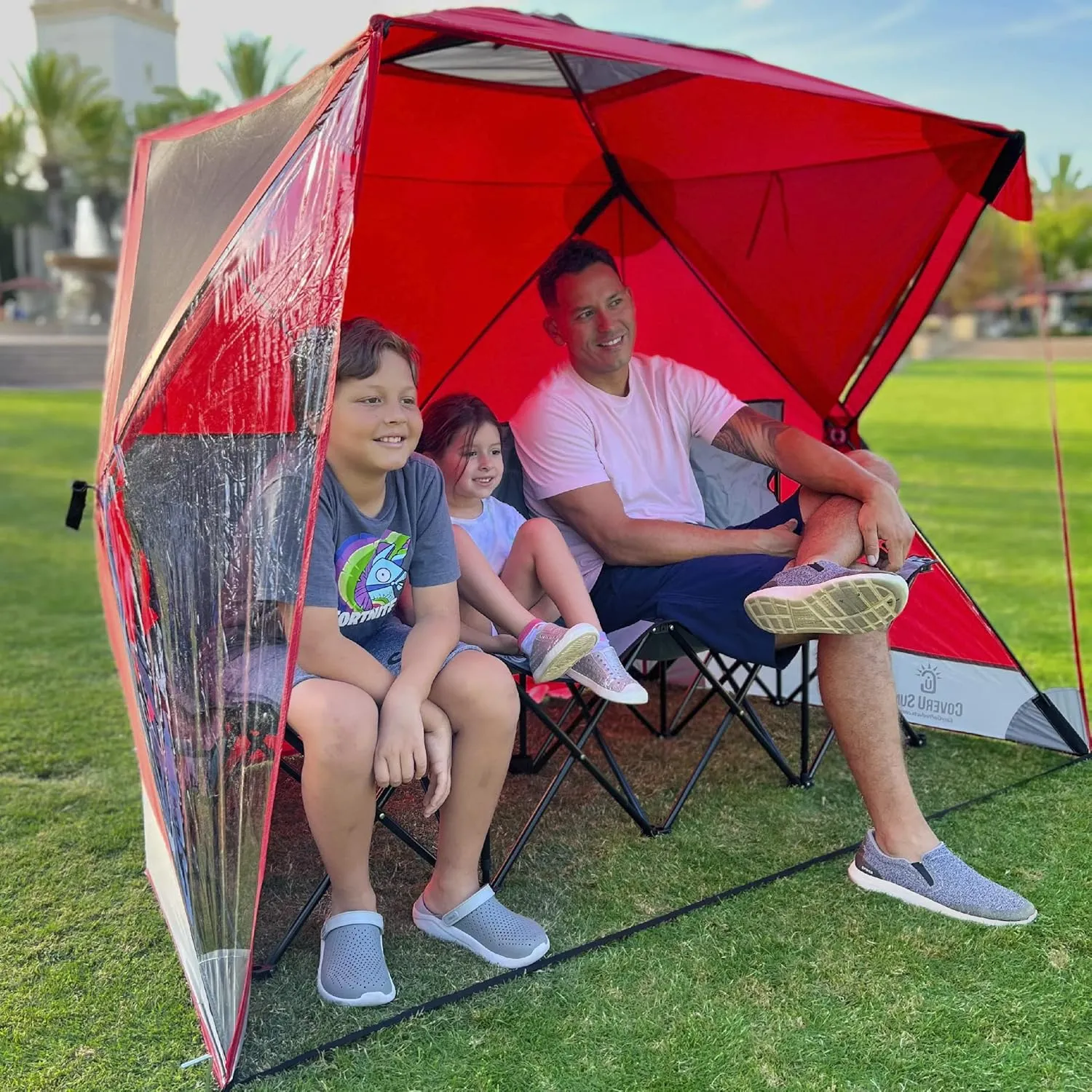 CoverU Sports Tent Pod For 3-4 People - RAIN or Sun Protection – NEW Large Pop Up Climate Canopy Shelter – Soccer, Football, Softball & Other Sporting Events and Parades - Patented and Patents Pending
