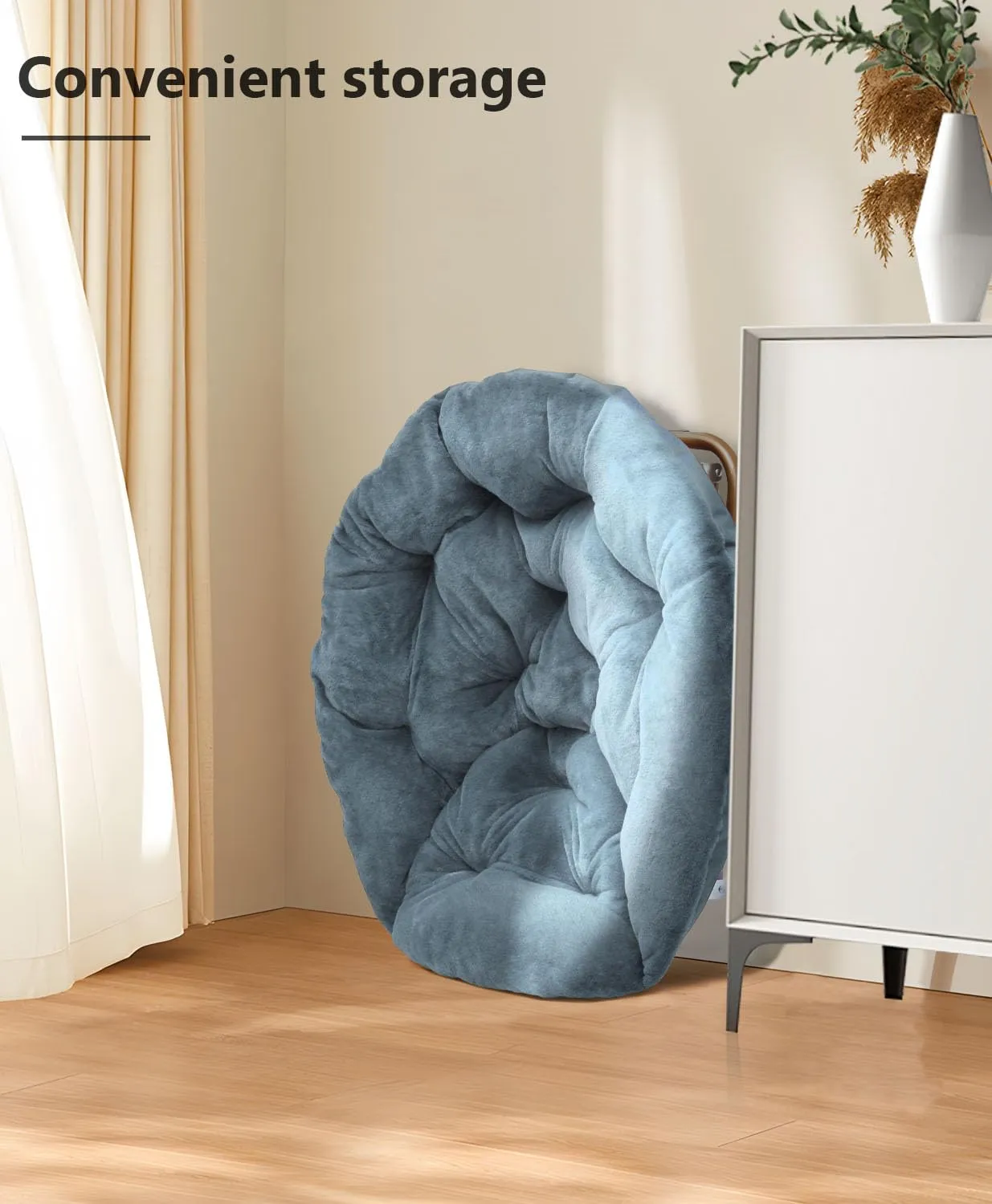 Cozy Saucer Chair, Living Room Chair, Faux Fur Soft Thick Padded Seat, Metal Frame Folding Chair, Comfortable Moon Chair for Living Room, Bedroom, Reading Nook, Modern Style, 1 Pack, Blue
