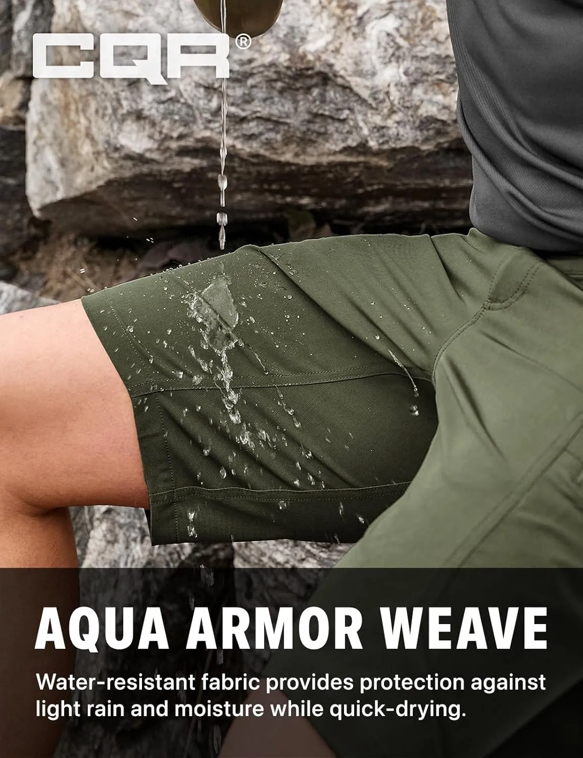 CQR Men's Quick Dry Stretch Hiking Cargo Shorts, Lightweight Water Resistant Tactical Casual, Golf & Outdoor with Pockets