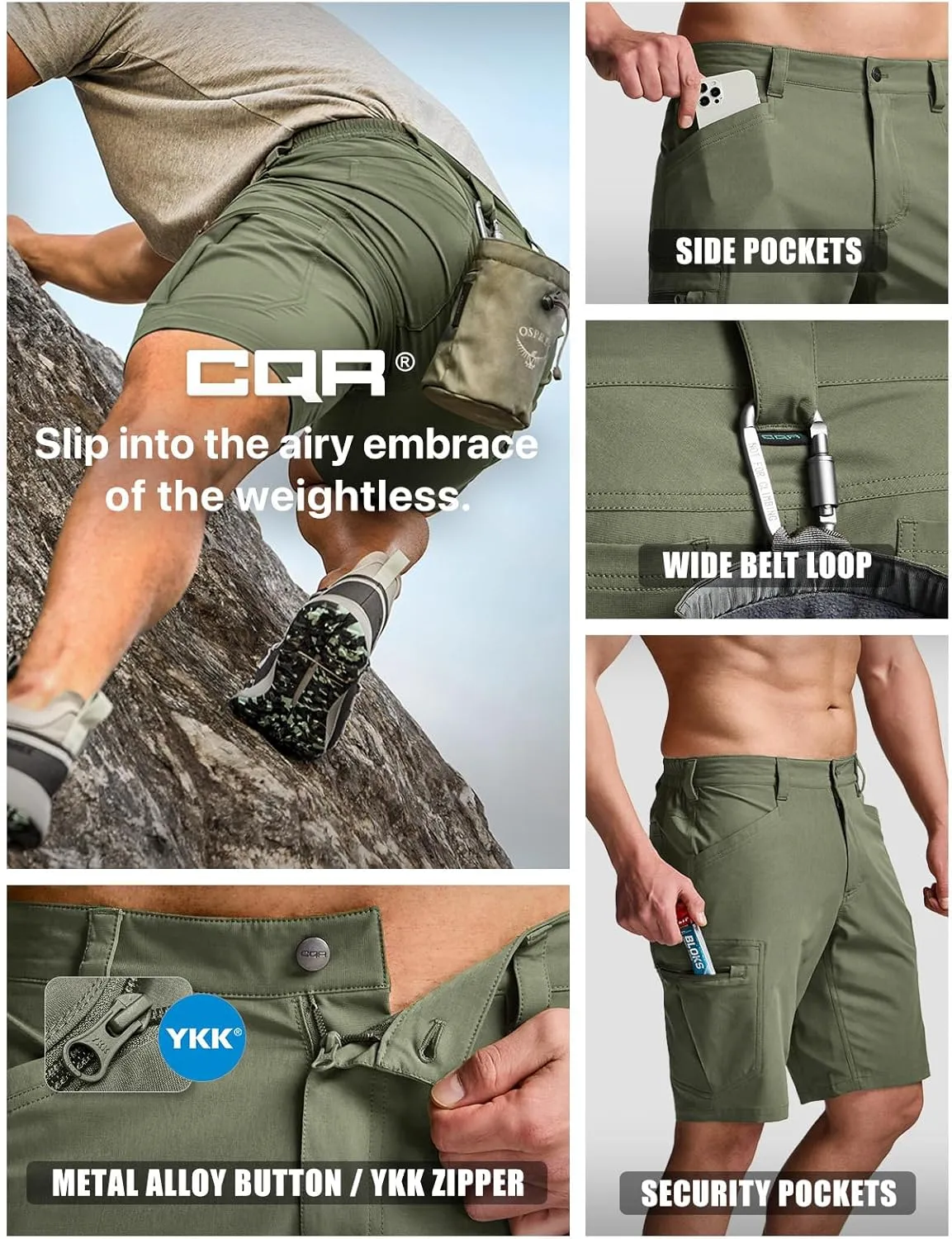 CQR Men's Quick Dry Stretch Hiking Cargo Shorts, Lightweight Water Resistant Tactical Casual, Golf & Outdoor with Pockets