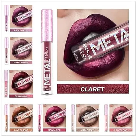 Cream Lip Gloss，12 Colors Metallic Liquid Lipstick Lip Gloss Non-Stick Cup Lip Glaze Makeup Pearl Beauty Makeup (12-POISONING PURPLE)