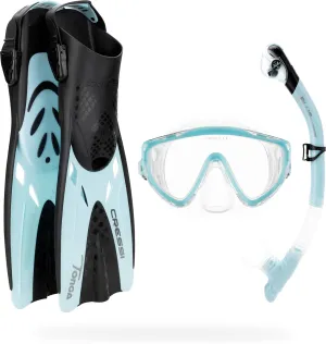 Cressi Snorkeling Set- Short Adjustable Fins, Silicone Mask, and Dry Snorkel- Compact for Travel- Tino Adventure Set- Designed in Italy