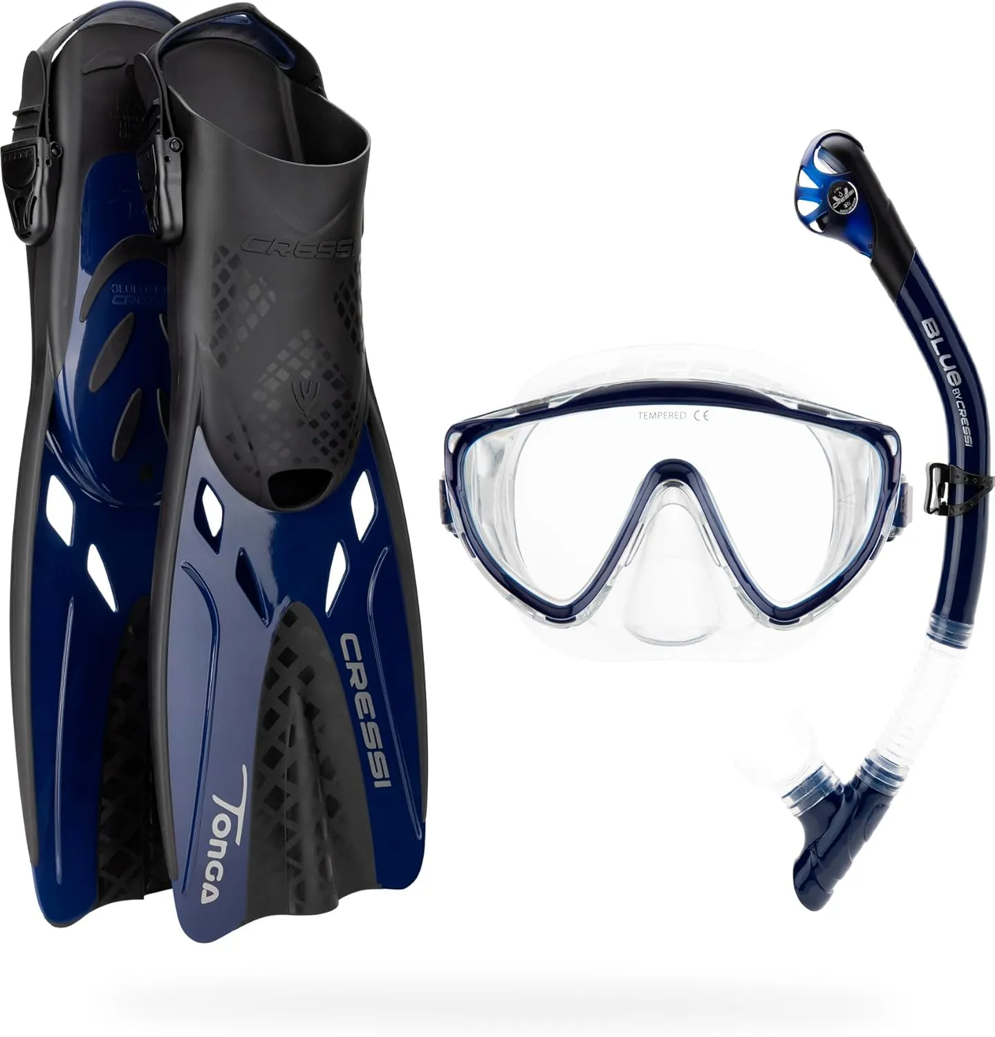 Cressi Snorkeling Set- Short Adjustable Fins, Silicone Mask, and Dry Snorkel- Compact for Travel- Tino Adventure Set- Designed in Italy