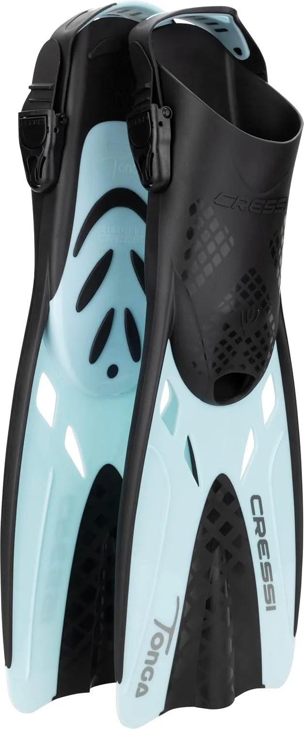Cressi Snorkeling Set- Short Adjustable Fins, Silicone Mask, and Dry Snorkel- Compact for Travel- Tino Adventure Set- Designed in Italy