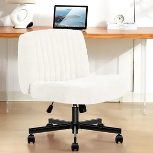 Criss Cross Chair with Wheels,Thick Padded Fabric Cross Legged Office Desk Chair with Pocket Spring Cushion,Dual-Purpose Base,Wide Adjustable Computer Home Office Vanity Chair,Cream White