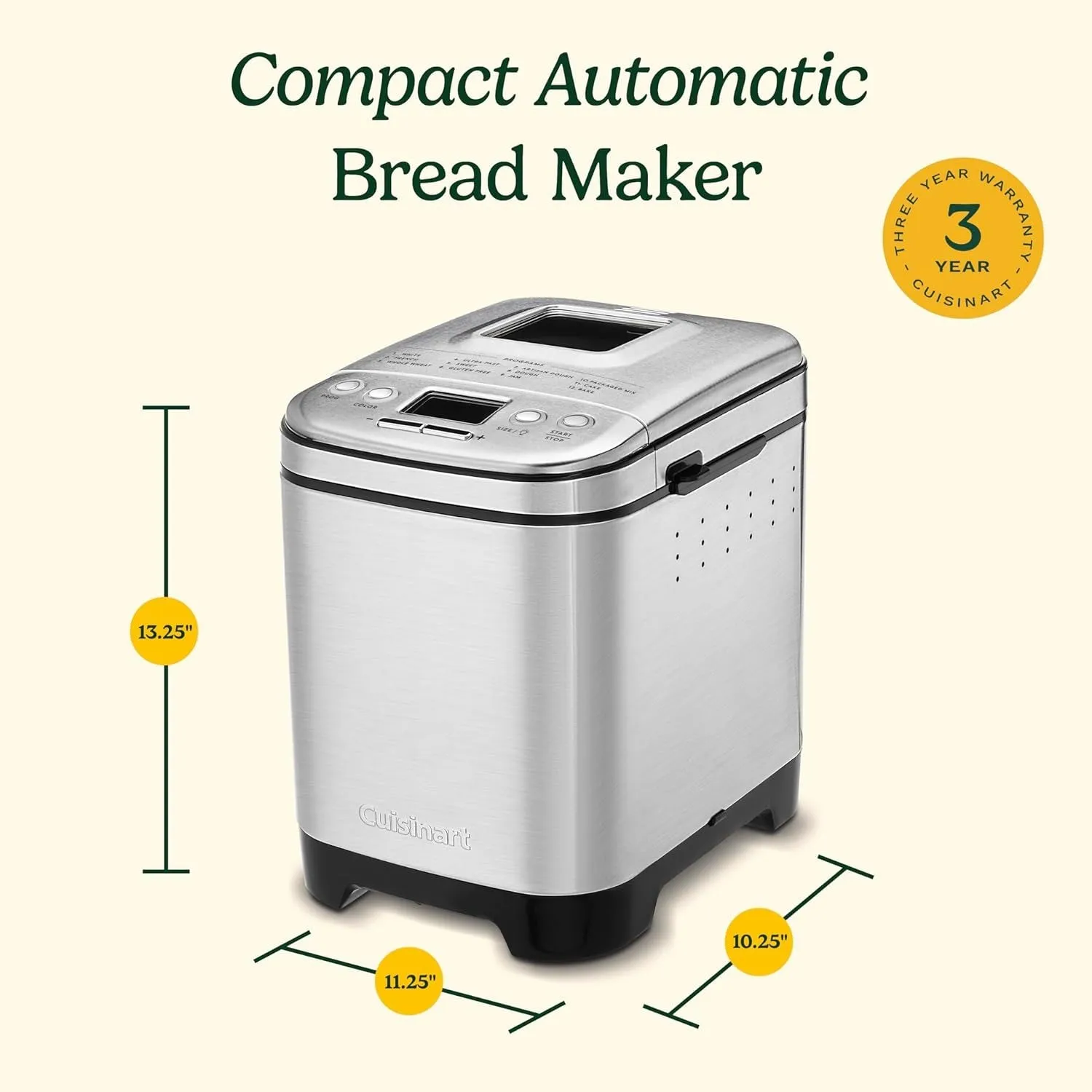Cuisinart Bread Maker Machine, Compact and Automatic, Customizable Settings (Refurbished)