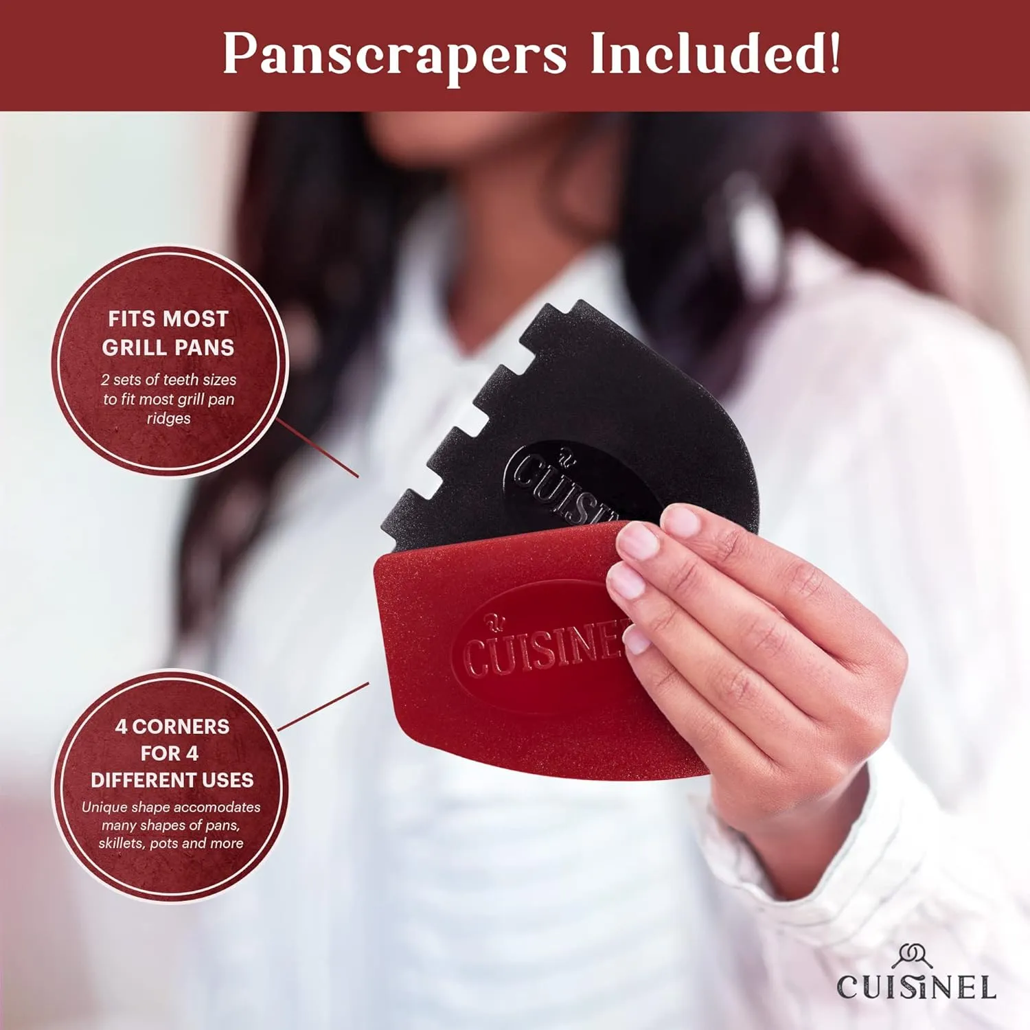 Cuisinel Cast Iron Griddle/Grill   Scraper/Cleaner - Reversible Pre-Seasoned 16.75" X 9.5"-inch Dual Handle Flat Skillet and Griller Pan - Works Indoor/Outdoor, Stove Burner, Gas, Fire