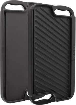Cuisinel Cast Iron Griddle/Grill   Scraper/Cleaner - Reversible Pre-Seasoned 16.75" X 9.5"-inch Dual Handle Flat Skillet and Griller Pan - Works Indoor/Outdoor, Stove Burner, Gas, Fire