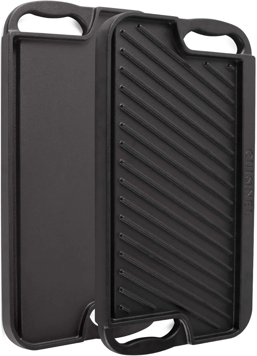 Cuisinel Cast Iron Griddle/Grill   Scraper/Cleaner - Reversible Pre-Seasoned 16.75" X 9.5"-inch Dual Handle Flat Skillet and Griller Pan - Works Indoor/Outdoor, Stove Burner, Gas, Fire