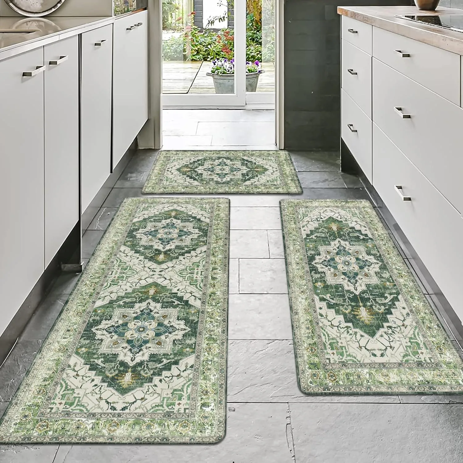 Cushioned Kitchen Rug Sets 3 Piece Anti Fatigue Kitchen Mats for Floor Non Slip Waterproof Kitchen Rugs and Mats Comfort Standing Mat Runner for Home Office,Sink,Laundry