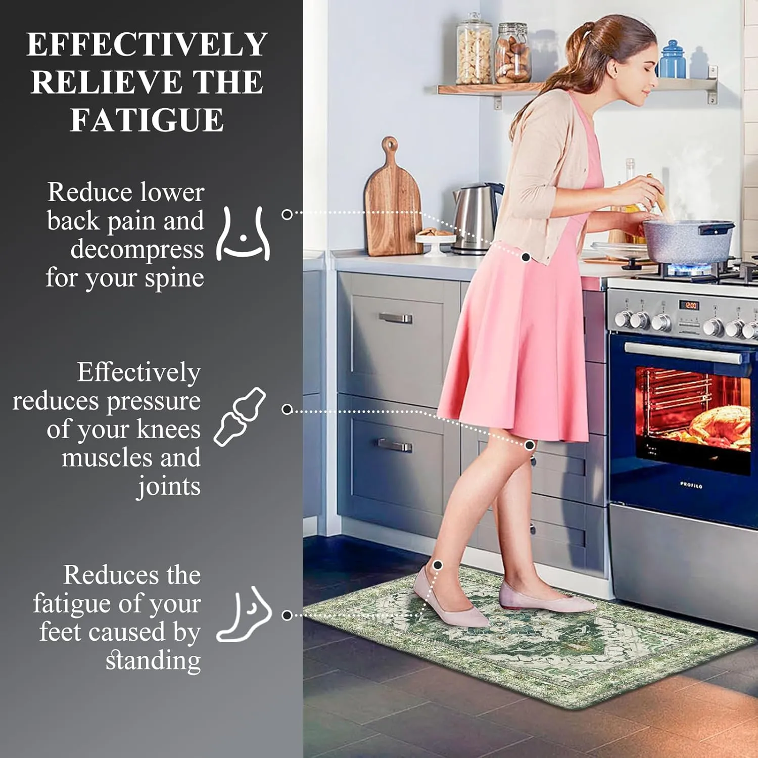 Cushioned Kitchen Rug Sets 3 Piece Anti Fatigue Kitchen Mats for Floor Non Slip Waterproof Kitchen Rugs and Mats Comfort Standing Mat Runner for Home Office,Sink,Laundry