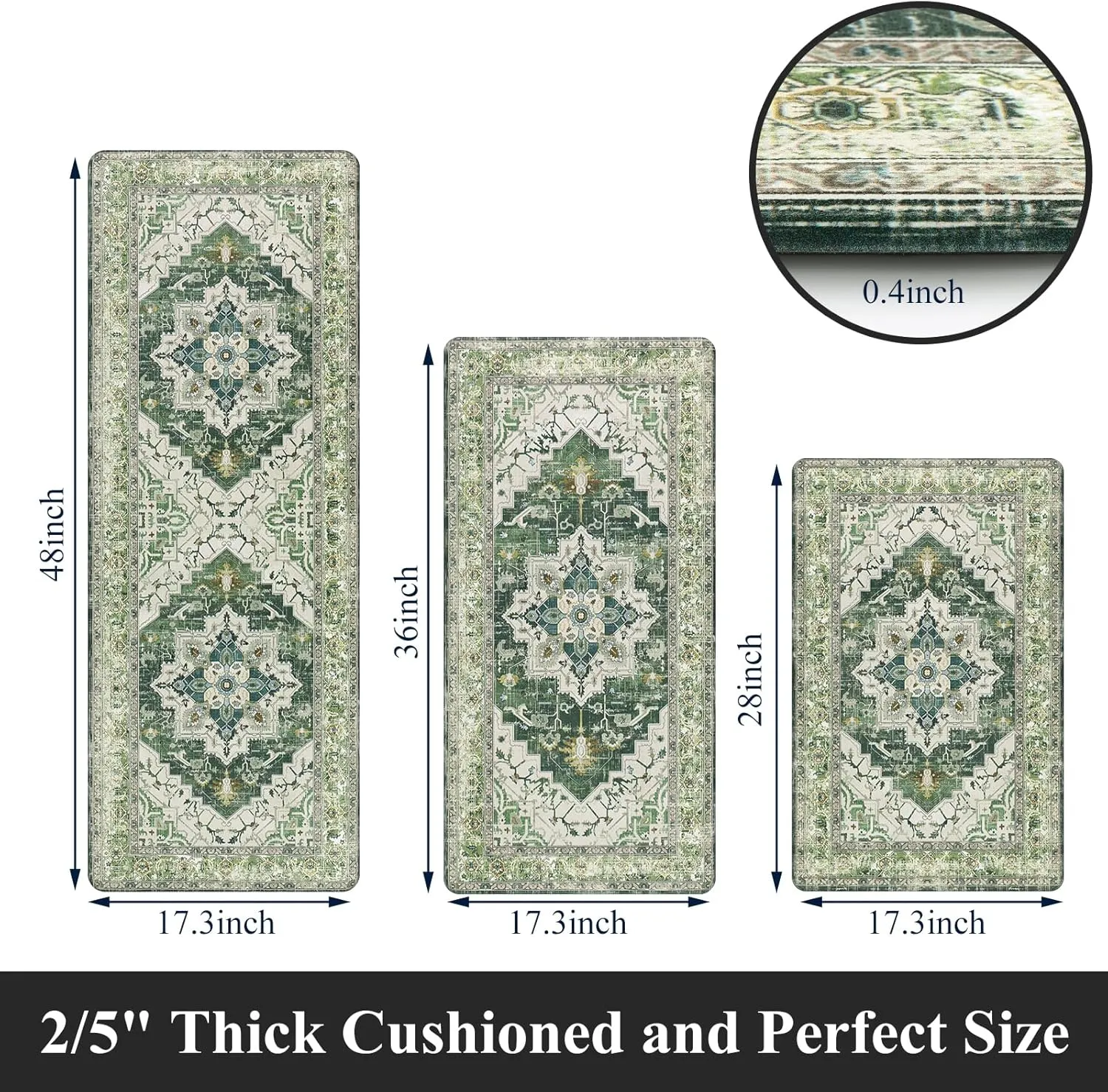 Cushioned Kitchen Rug Sets 3 Piece Anti Fatigue Kitchen Mats for Floor Non Slip Waterproof Kitchen Rugs and Mats Comfort Standing Mat Runner for Home Office,Sink,Laundry