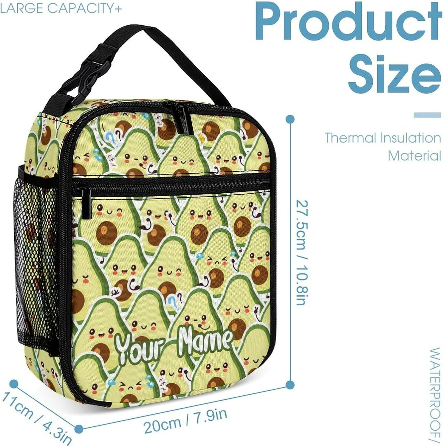 Custom Avocado Backpack with Lunch Box & Pencil Case for Kids Girls Boys School, 16 Inch Cute Avocado Bookbag, School Backpack for Students Children, Lightweight, Large Capacity