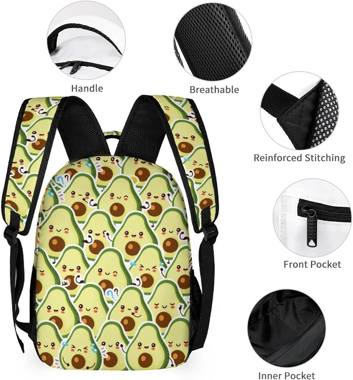 Custom Avocado Backpack with Lunch Box & Pencil Case for Kids Girls Boys School, 16 Inch Cute Avocado Bookbag, School Backpack for Students Children, Lightweight, Large Capacity