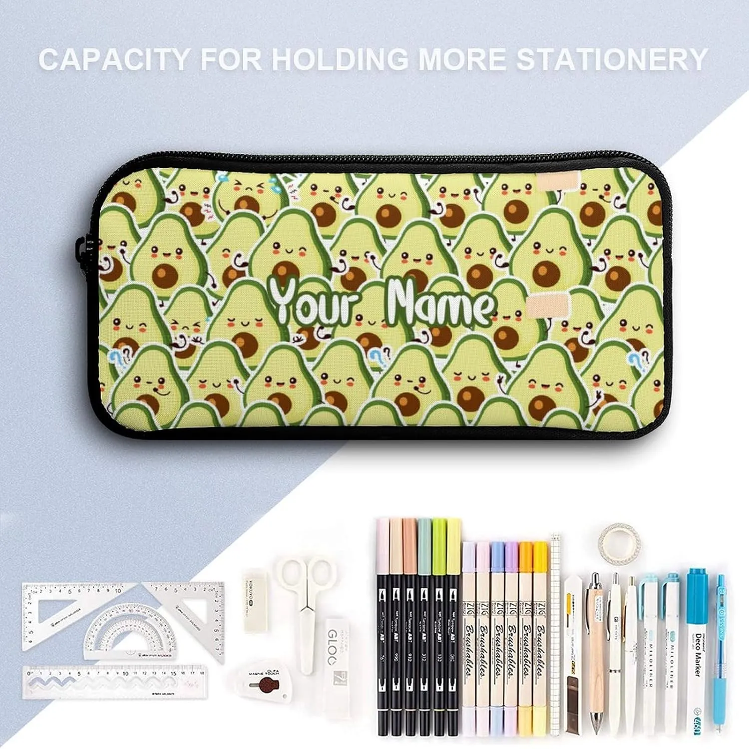 Custom Avocado Backpack with Lunch Box & Pencil Case for Kids Girls Boys School, 16 Inch Cute Avocado Bookbag, School Backpack for Students Children, Lightweight, Large Capacity