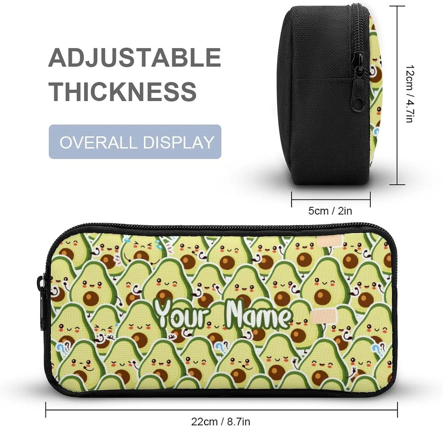 Custom Avocado Backpack with Lunch Box & Pencil Case for Kids Girls Boys School, 16 Inch Cute Avocado Bookbag, School Backpack for Students Children, Lightweight, Large Capacity
