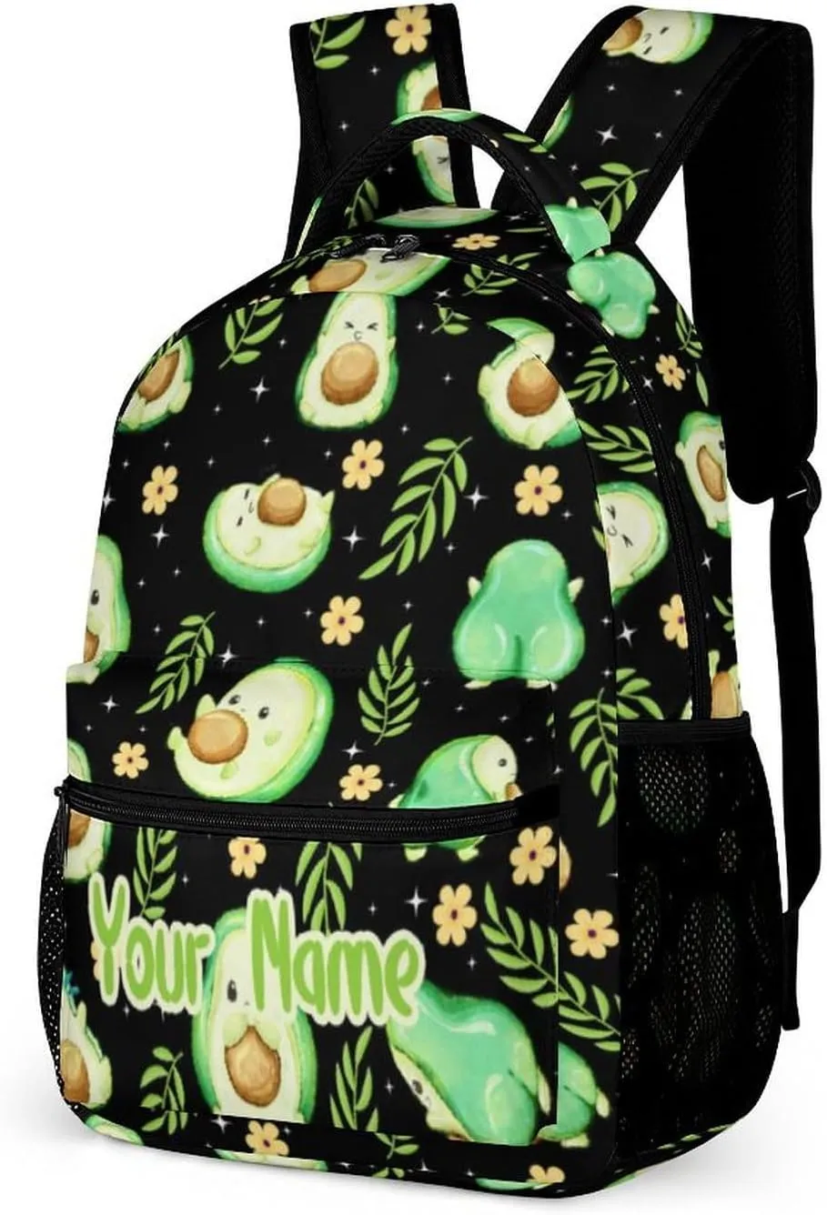 Custom Avocado School Backpack for Kids Girls Boys, 16 Inch Cute Avocado Themed Bookbag, Personalized School Backpack for Students Children, Lightweight, Large Capacity
