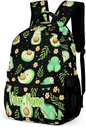 Custom Avocado School Backpack for Kids Girls Boys, 16 Inch Cute Avocado Themed Bookbag, Personalized School Backpack for Students Children, Lightweight, Large Capacity