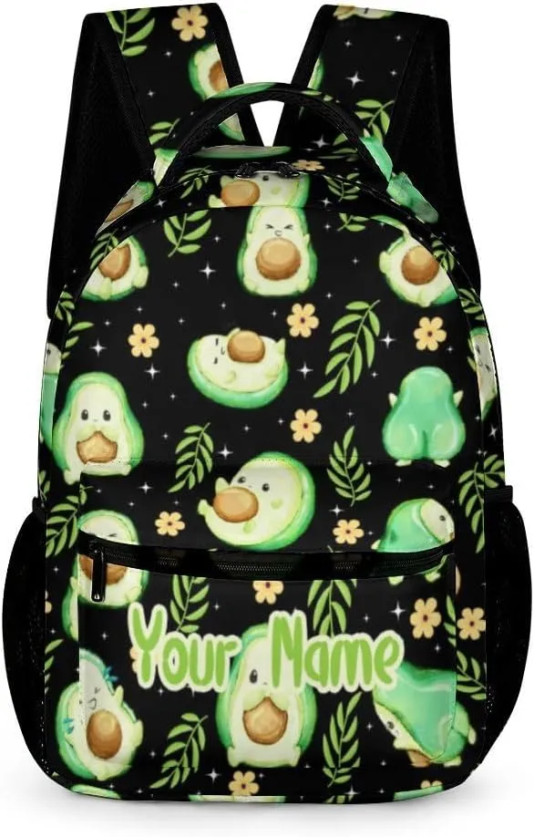 Custom Avocado School Backpack for Kids Girls Boys, 16 Inch Cute Avocado Themed Bookbag, Personalized School Backpack for Students Children, Lightweight, Large Capacity
