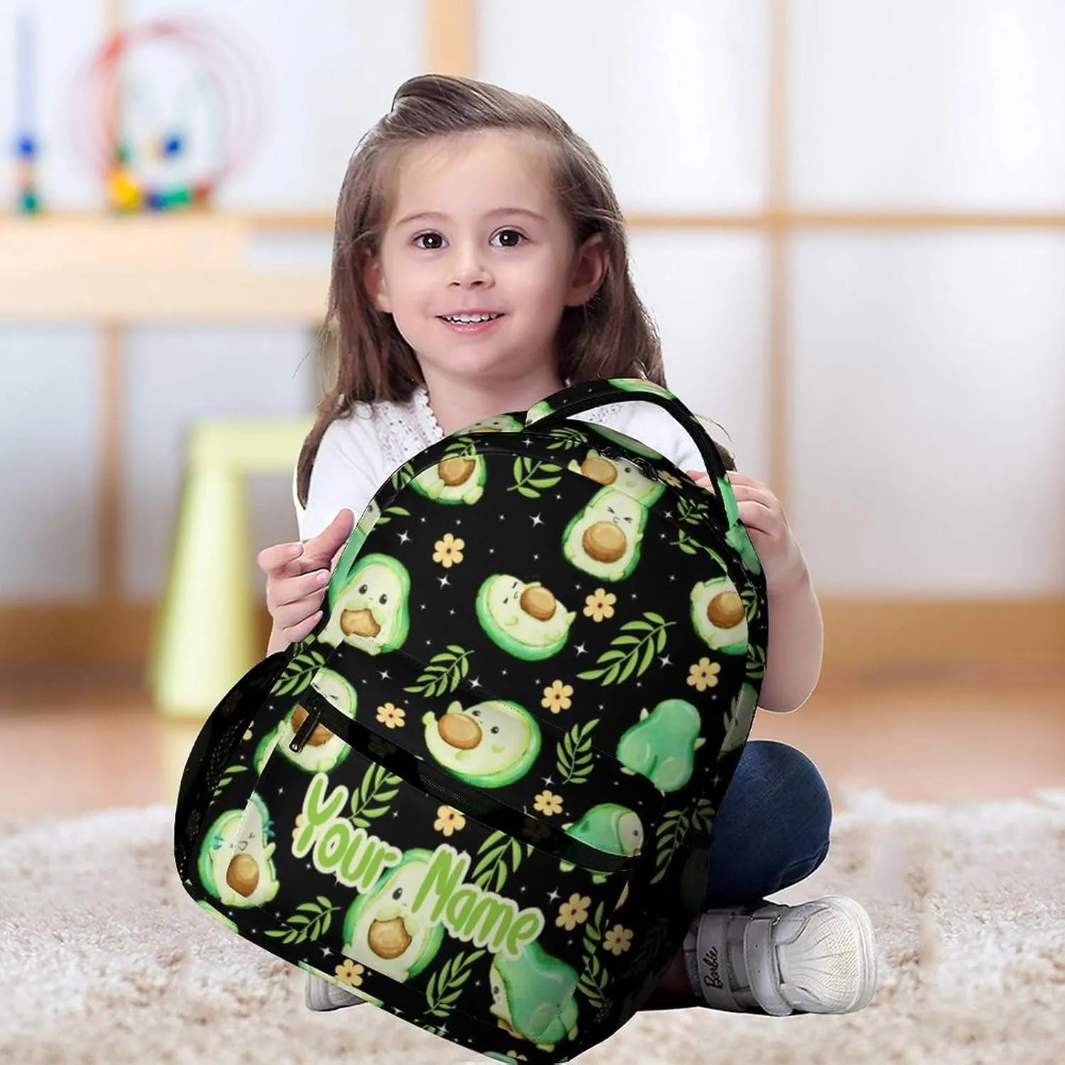 Custom Avocado School Backpack for Kids Girls Boys, 16 Inch Cute Avocado Themed Bookbag, Personalized School Backpack for Students Children, Lightweight, Large Capacity