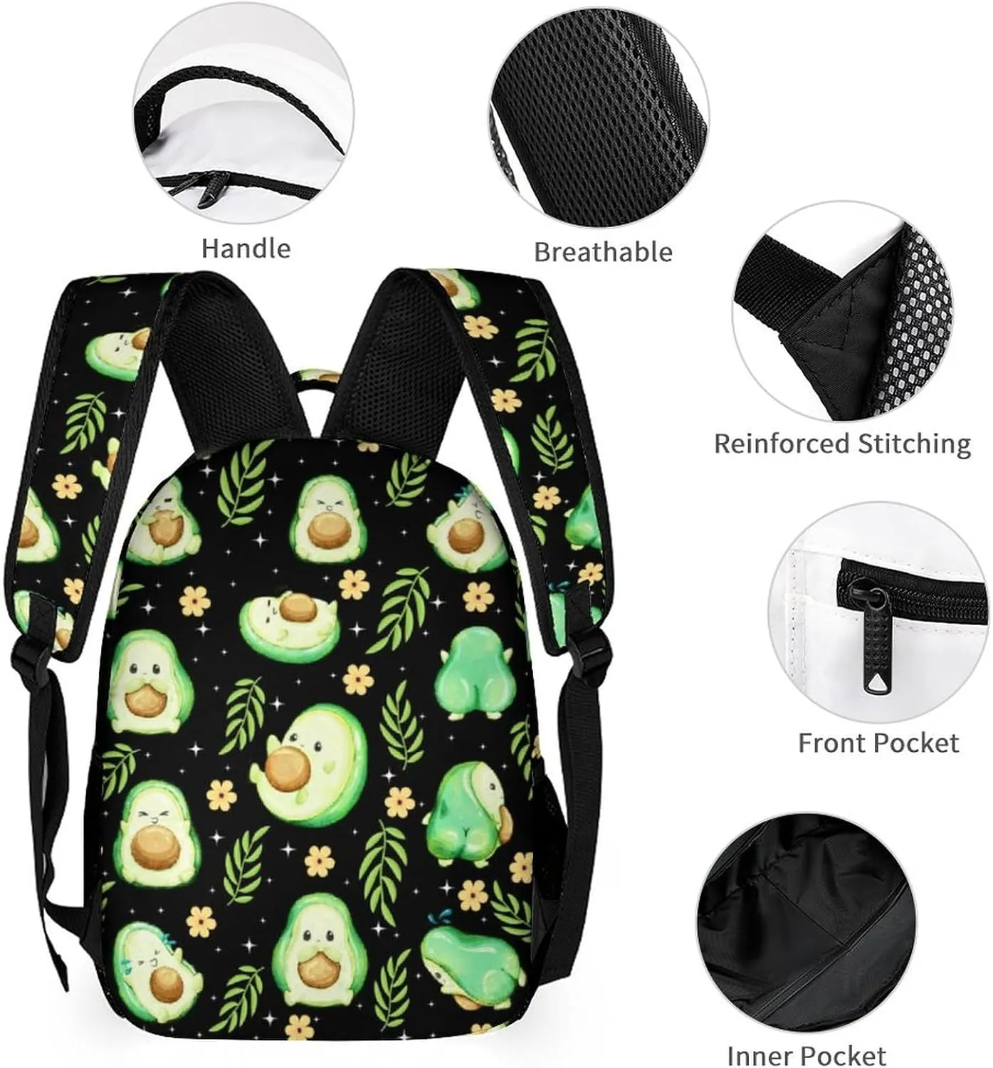 Custom Avocado School Backpack for Kids Girls Boys, 16 Inch Cute Avocado Themed Bookbag, Personalized School Backpack for Students Children, Lightweight, Large Capacity