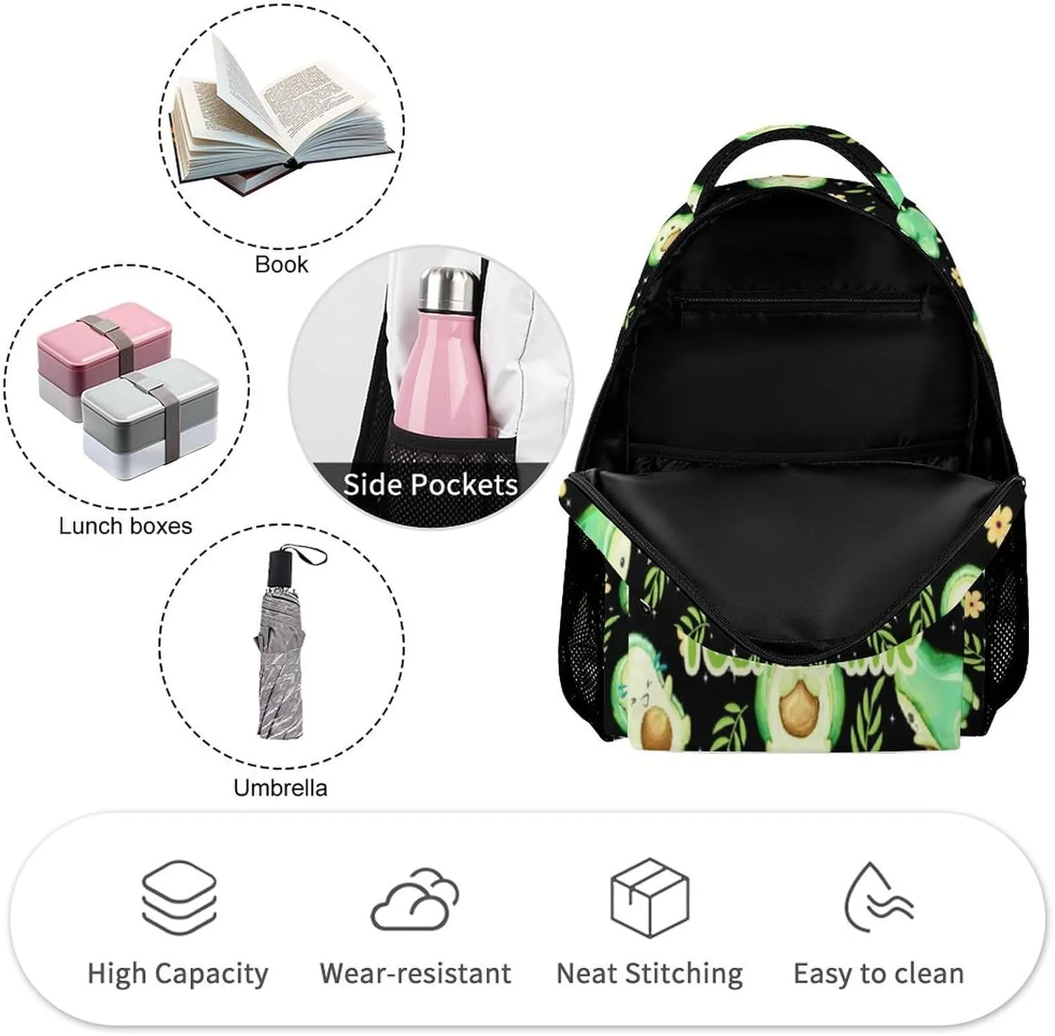 Custom Avocado School Backpack for Kids Girls Boys, 16 Inch Cute Avocado Themed Bookbag, Personalized School Backpack for Students Children, Lightweight, Large Capacity